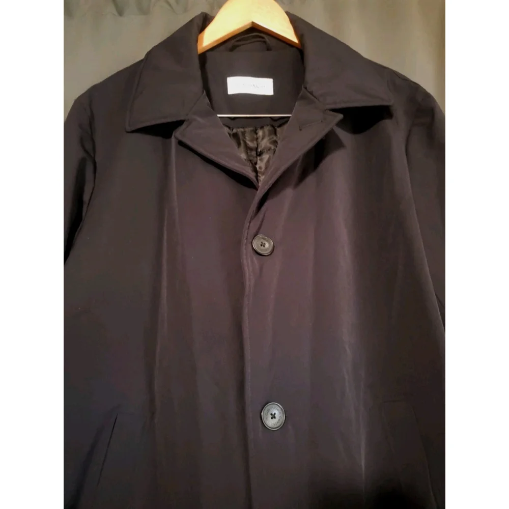 Calvin Klein Overcoat Mens 42R  Black Weatherproof Quilted Lined Button Closure